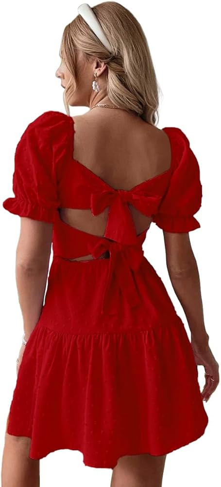 Narecte Summer Dresses for Women 2026,Tie Backless Swiss Dot Mini Dress,Ruffle Hem Flowy Casual D... | Amazon (US)