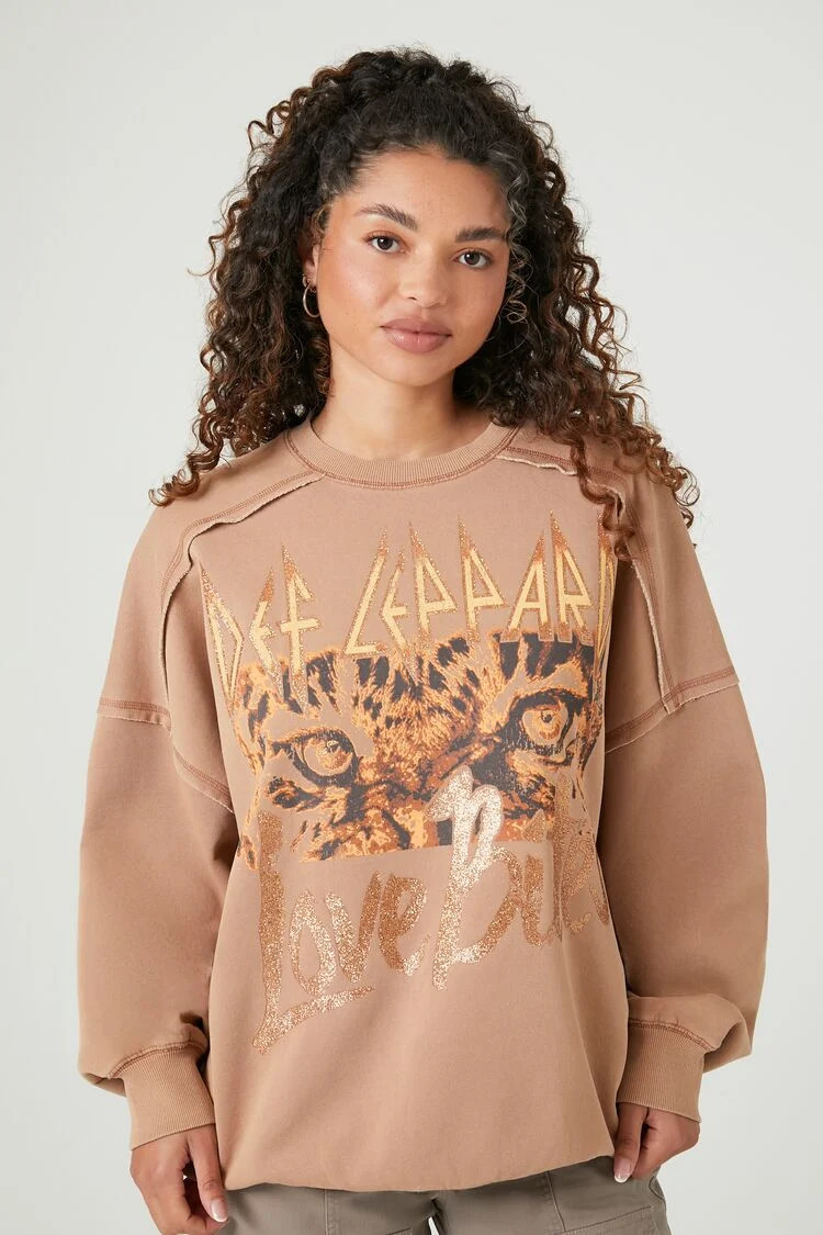 Women's Def Leppard Graphic Pullover in Brown, XS | Forever 21