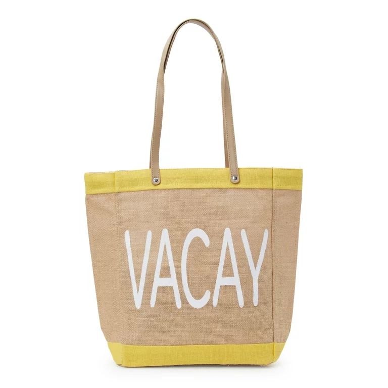 No Boundaries Women's Burlap Large Beach Tote Handbag, Yellow | Walmart (US)