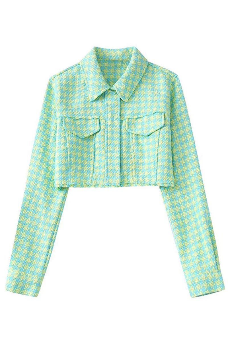 'Whitley' Houndstooth Pattern Collared Crop Jacket | Goodnight Macaroon