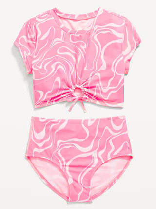 Printed Ruched Keyhole Rashguard Swim Set for Girls | Old Navy (US)