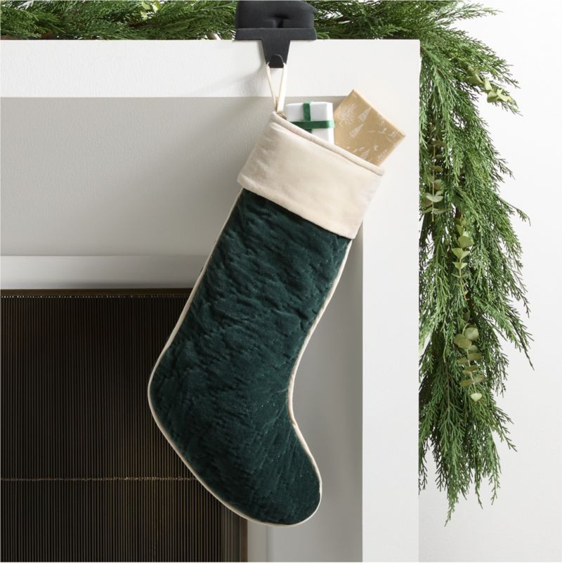 Green Quilted Velvet Christmas Stocking | Crate & Barrel | Crate & Barrel