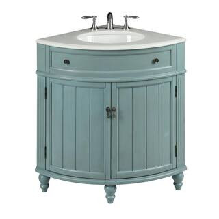 Thomasville 24 in. W x 24 in. D x 34.5 in. H in. Bath Vanity in Blue with Marble Vanity Top in Wh... | The Home Depot