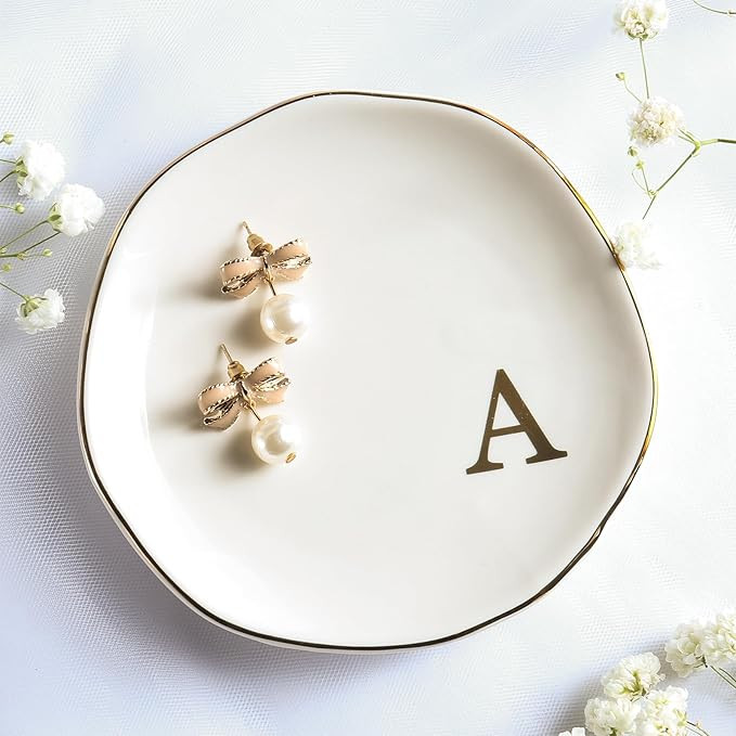 Ceramic Jewelry Tray Ring Dish Personalized A-Monogrammed Engagement Wedding Gifts, for Birthday ... | Amazon (US)