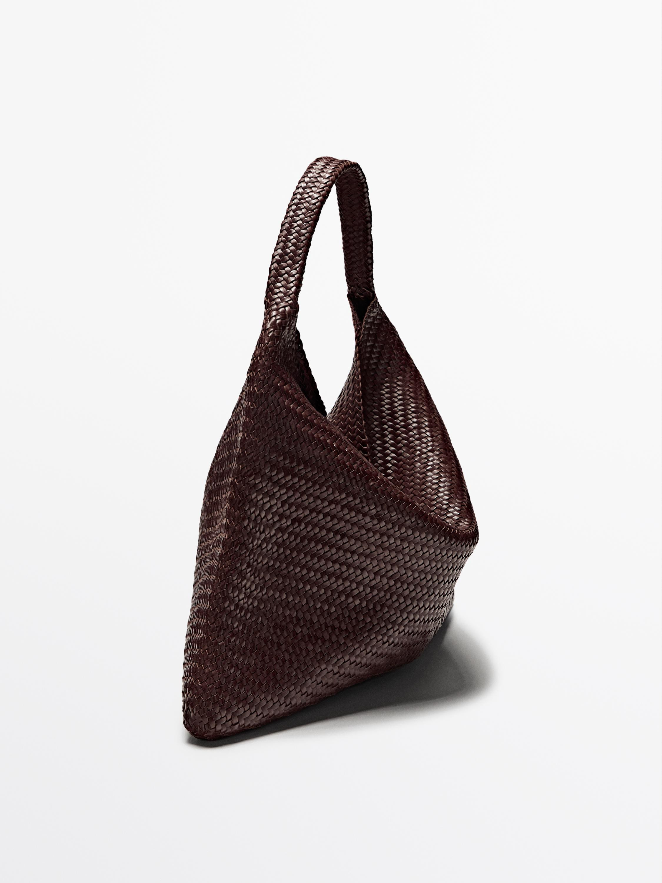 Nappa leather woven maxi tote bag | Massimo Dutti UK