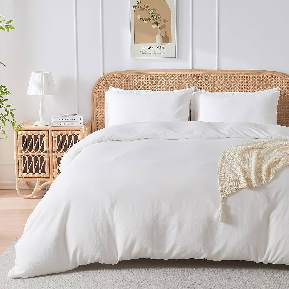 JELLYMONI White Duvet Cover King Size, 3 Pieces Soft Microfiber & Rayon Derived from Bamboo Duvet... | Amazon (US)