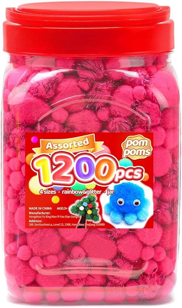 Iooleem Pink Pom Poms, 1200pcs Assorted Size Pompoms,Pom Poms for Arts and Crafts, Pom Pom Balls ... | Amazon (US)