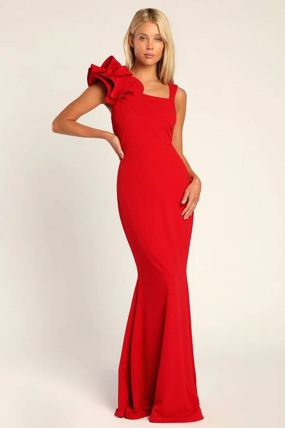 Lucette Red Sleeveless Ruffled Mermaid Maxi Dress | Lulus (US)