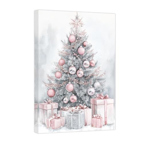 DOARTDO Christmas Wall Art Pictures of Christmas Trees on Canvas Xmas Prints Wall Decor Winter Painting Christmas Home Bedroom Decor Framed (Pink, (28.00" x 42.00")) | Amazon (US)