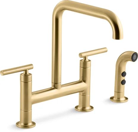 Kohler Purist® Two Handle Deck-Mounted Bridge Kitchen Sink Faucet with Pull Out Side Sprayer | Wayfair North America