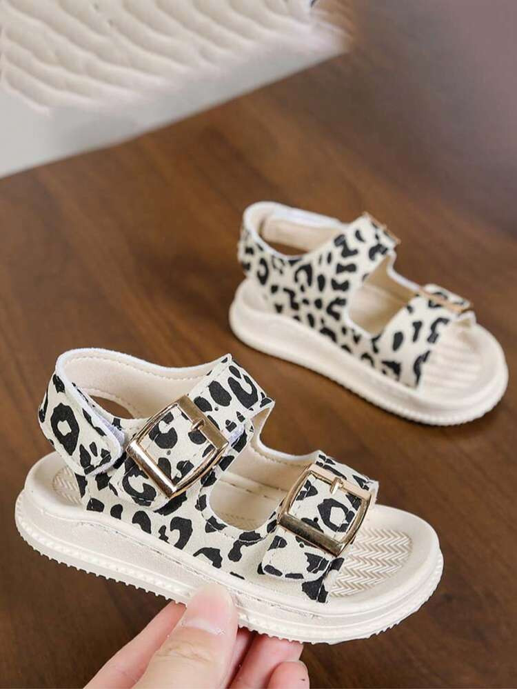 1 Pair Unisex New PU Hook And Loop Design Flat Cute Leopard Print Sandals, Soft Sole Non-Slip Inf... | SHEIN