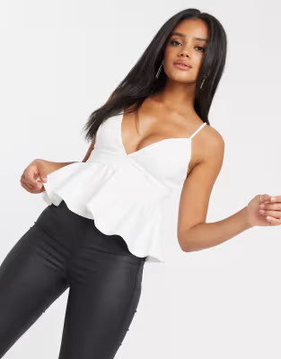 ASOS DESIGN scuba cami with peplum in white | ASOS (Global)
