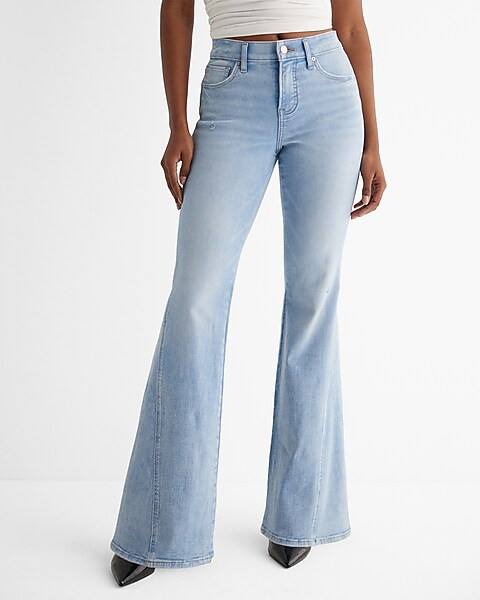 Mid Rise Light Wash Slant Seam '70s Flare Jeans | Express