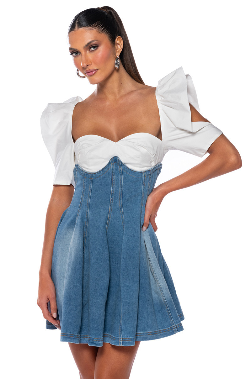 CHELSEA BUTTON SIDE DENIM MAXI DRESS in DARK BLUE | AKIRA