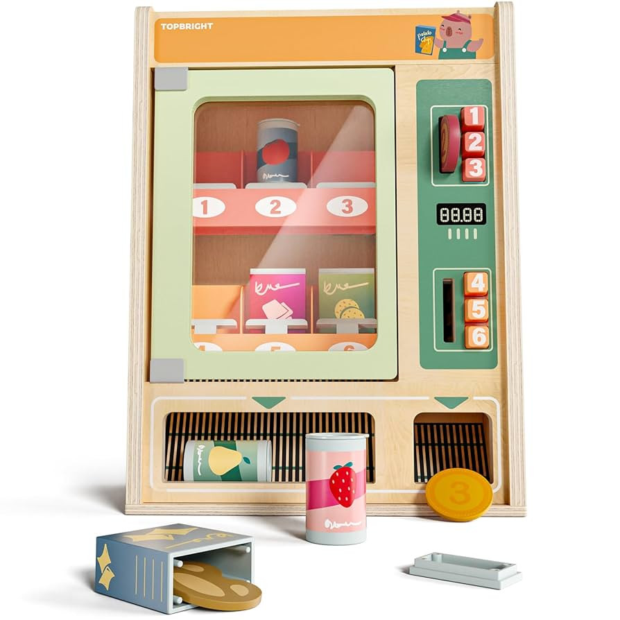 TOP BRIGHT Wooden Vending Machine Play Set, Play Food for Kids，Pretend Play Toys with Wooden Sn... | Amazon (US)