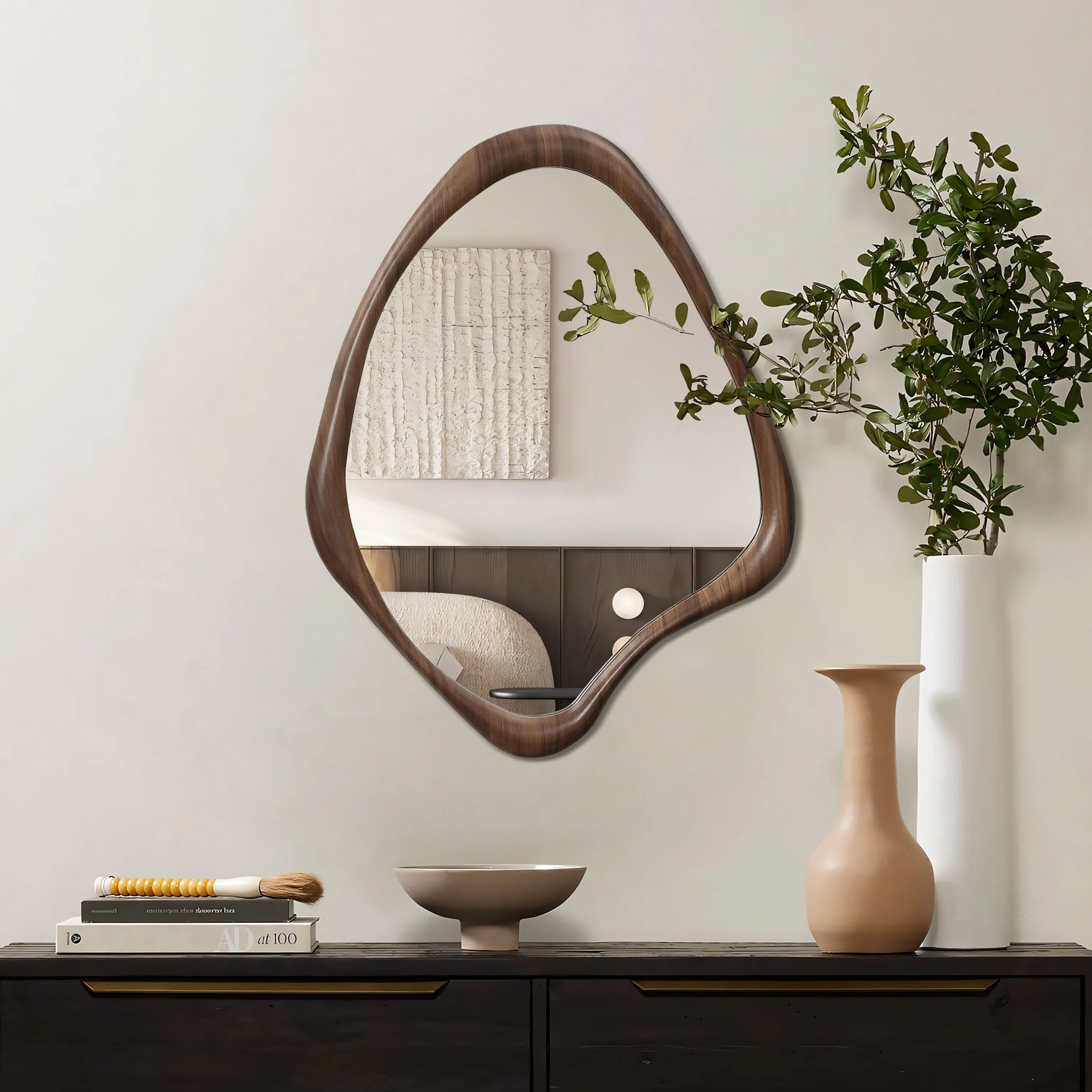 Brown Wood Frame Irregular Decorative Wall Mirror | Wayfair North America