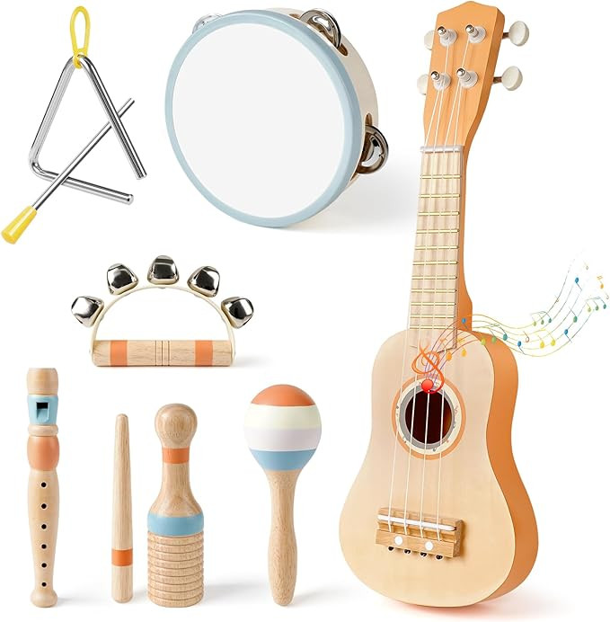 Kids Guitar Set - Toys for 2 3 Year Old Boy & Girls Birthday Gifts, 7 in 1 Montessori Musical Ins... | Amazon (US)