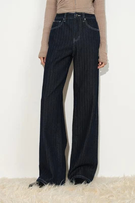 Liora Herringbone Stripe Wide Leg Jeans in Cotton Denim | Fabrique