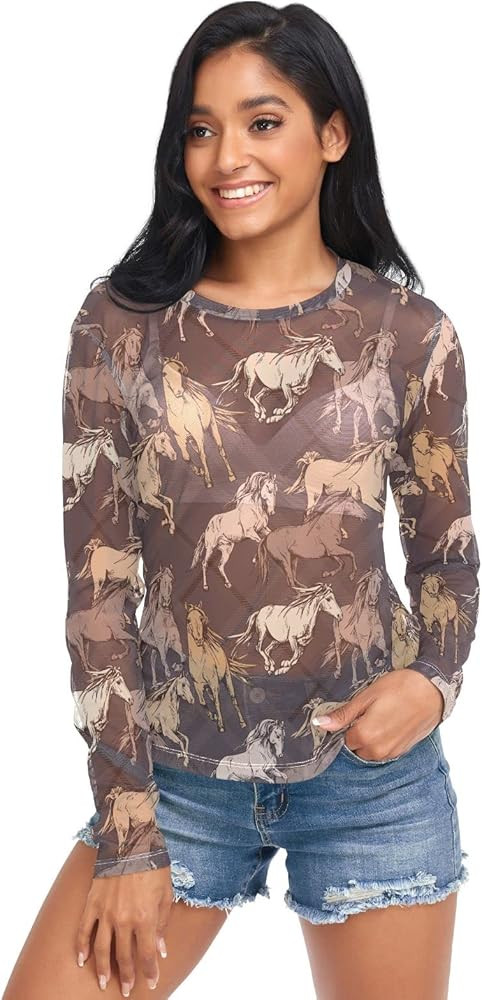 Funny Sloths Tropical Flowers See Through Blouses for Women Long Sleeve Trendy Blouse Tee Shirt B... | Amazon (US)