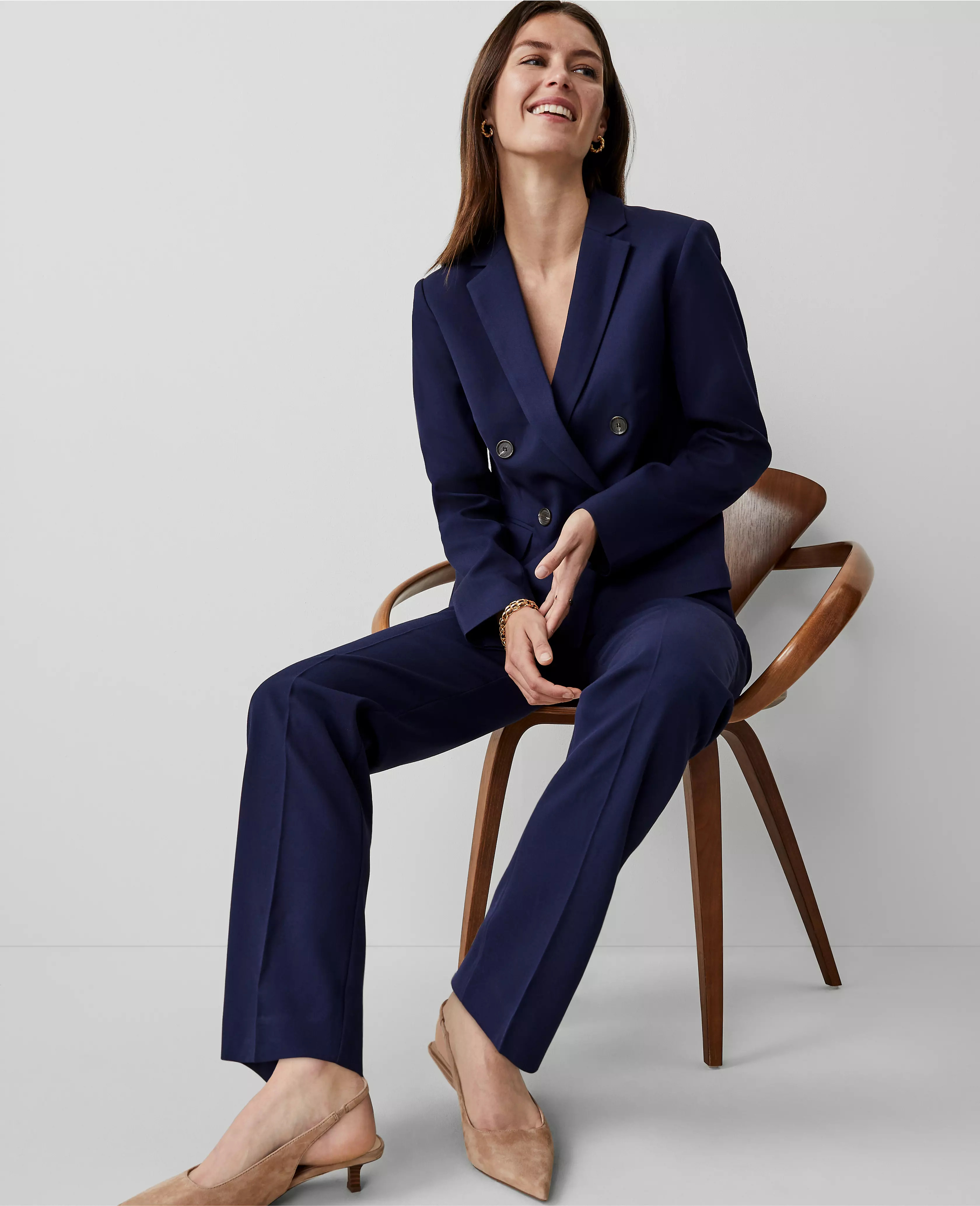 The Petite Mid Rise Straight Pant in Textured Drape | Ann Taylor (US)