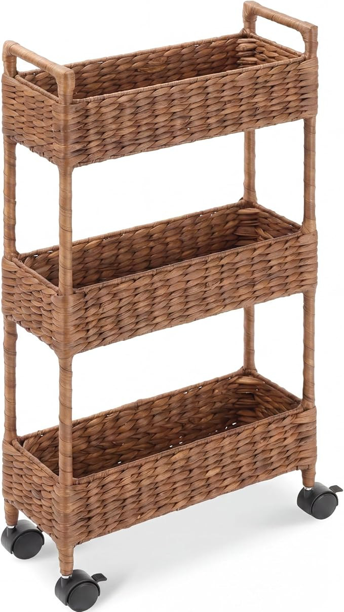 Best Choice Products 3-Tier Slim Water Hyacinth Rolling Nursery Caddy w/Wheels, Handwoven Utility... | Amazon (US)