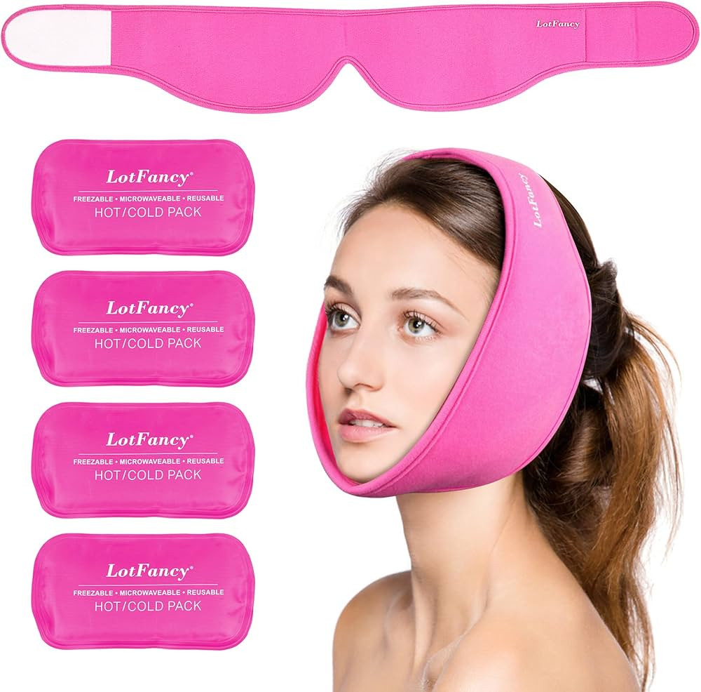 LotFancy Face Ice Pack Wrap with 4 Reusable Hot Cold Therapy Gel Packs, Pain Relief for TMJ, TMD,... | Amazon (US)