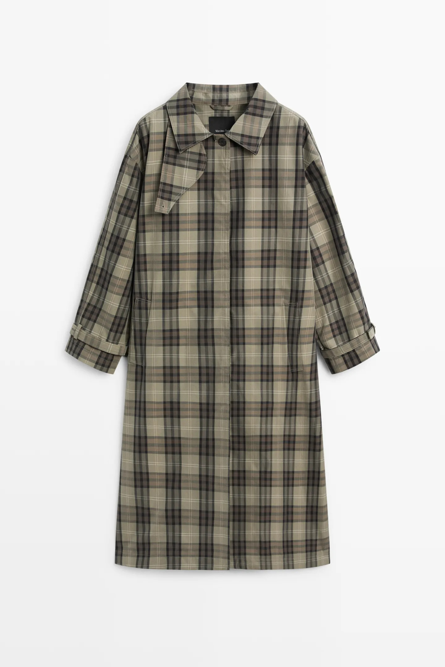 Long cotton blend plaid trench coat | Massimo Dutti UK