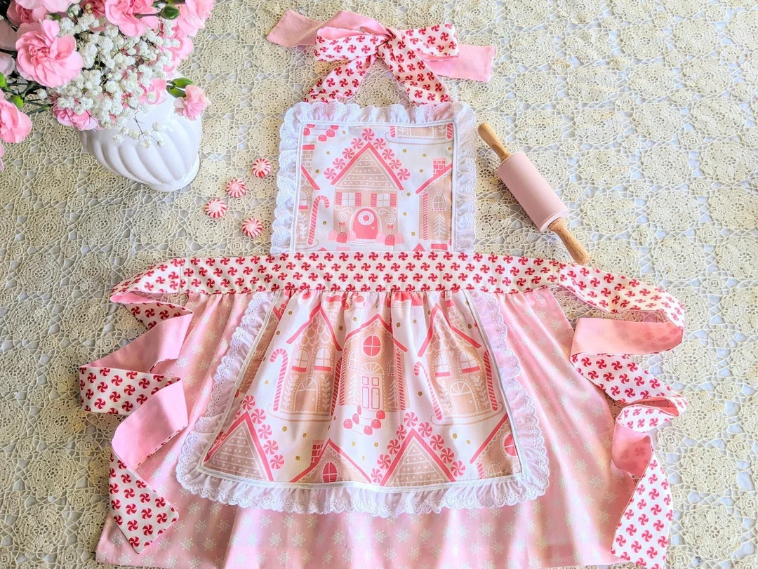Girl Pink Christmas Gingerbread Apron Doll Apron Pink - Etsy | Etsy (US)