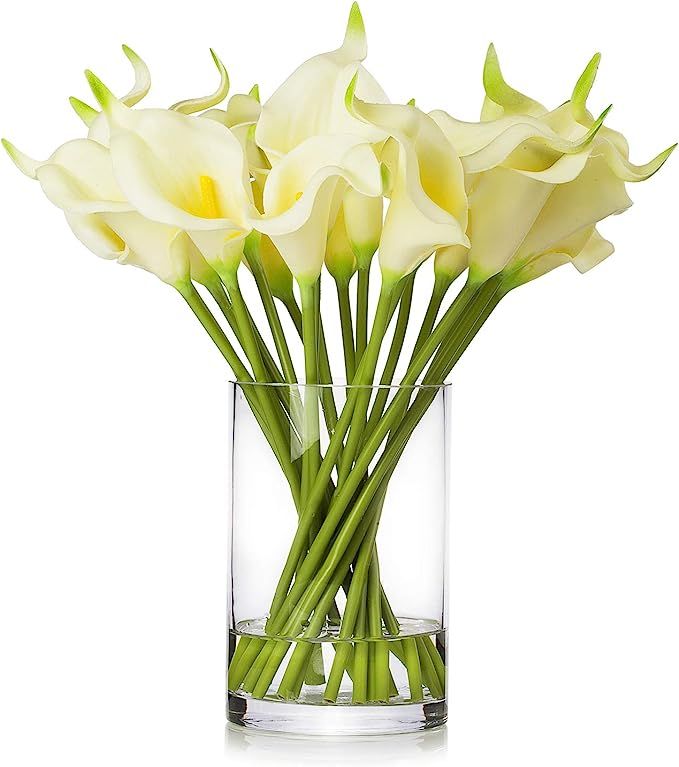 ENOVA HOME 20 Pieces Artificial Real Touch Lilies Flower Arrangement in Glass Vase with Faux Wate... | Amazon (US)