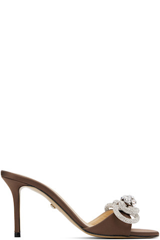 Brown 85mm Double Bow Heeled Sandals | SSENSE