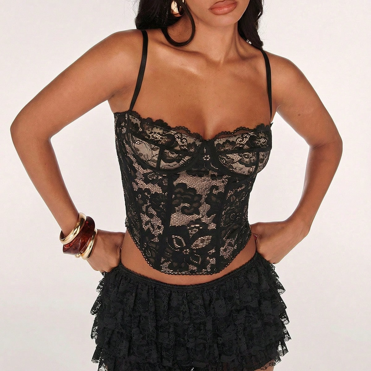 SHEIN BAE Sexy Lace Sheer Camisole Top, Party, Date Night, Commute, Cute Bralette, Sexy Club Top, Corset Top, Going Out Top, Cute Top, Summer Lace Top | SHEIN