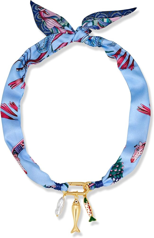 Mothers Day Gifts Chunky Gold Fish Pendant Necklace For Women Long Silk Scarf Turquoise Strand Ne... | Amazon (US)