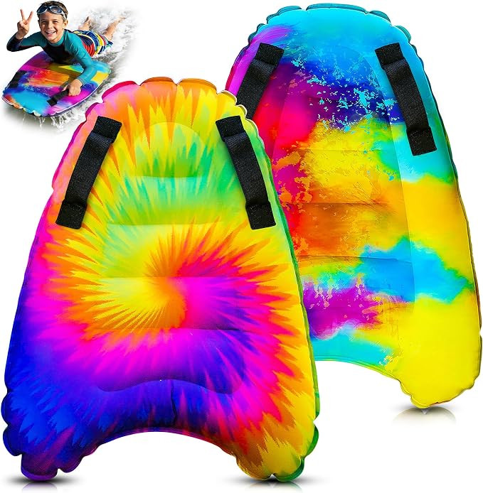 JAMBO 2 Pack Inflatable Surf Body Boards with Handles for Water Slides, Boogie Boards for Beach, ... | Amazon (US)