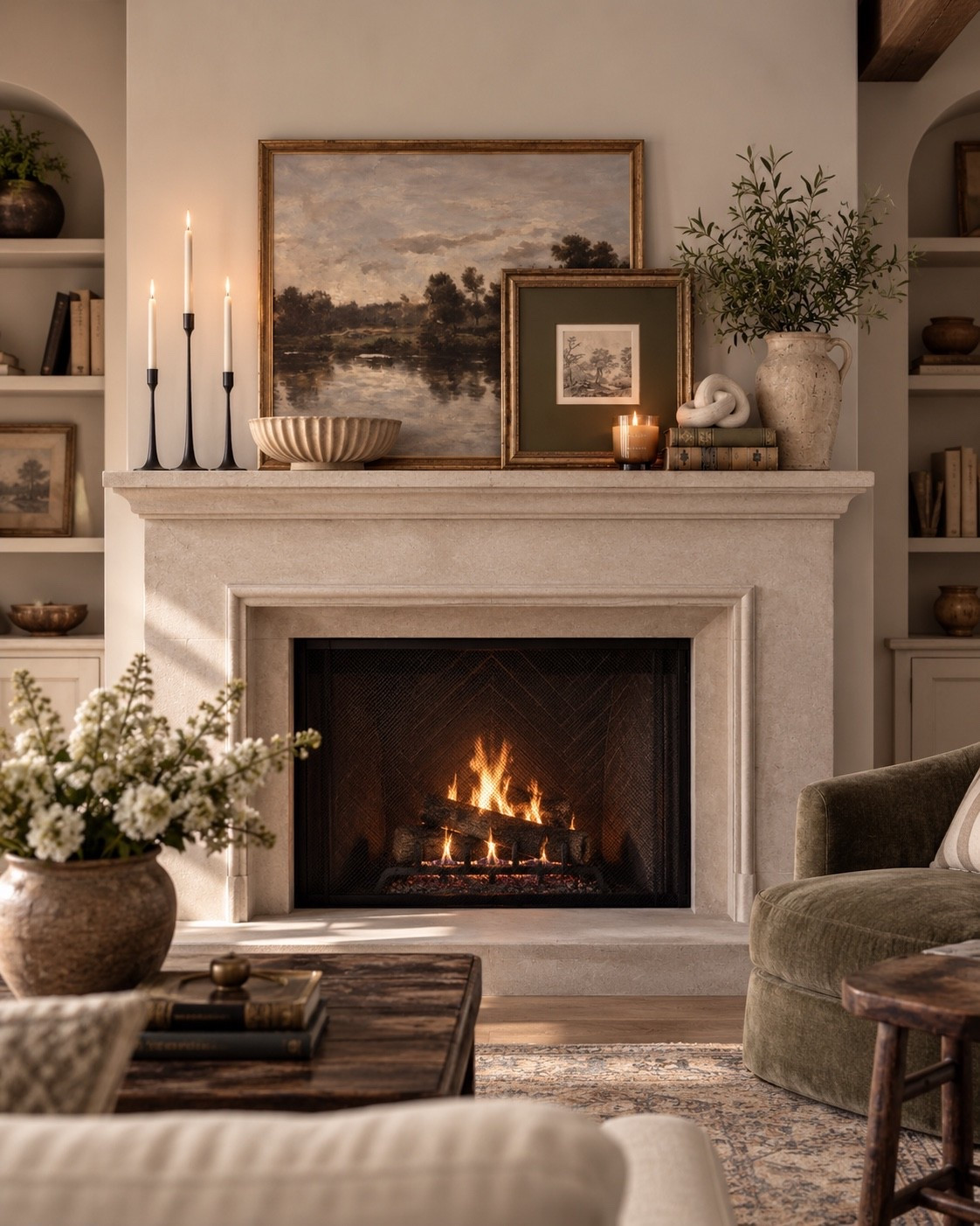 This is exactly why I love putting together these curated decor guides—seeing the pieces styled in an actual room makes it so much easier to picture how they could work in your own home.

I pulled several pieces from one of my most-shopped mantel decor guides into this fireplace vignette, and I love how collected it feels without needing a ton of decor. 

The layered vintage-inspired art gives the mantel some height, while the aged books, sculptural accents, candleholders and pottery keep everything from feeling too perfectly matched. It’s warm, a little old-world, and still simple enough to actually recreate.

I linked the exact and similar pieces from the original guide so you can shop the look and mix in what works with what you already have.

#LTKHome
