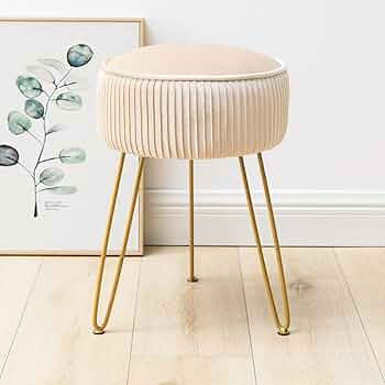 LUE BONA Pleated Vanity Stool, Velvet Upholstered Vanity Stool for Makeup Room, Round Mondern Sto... | Amazon (US)