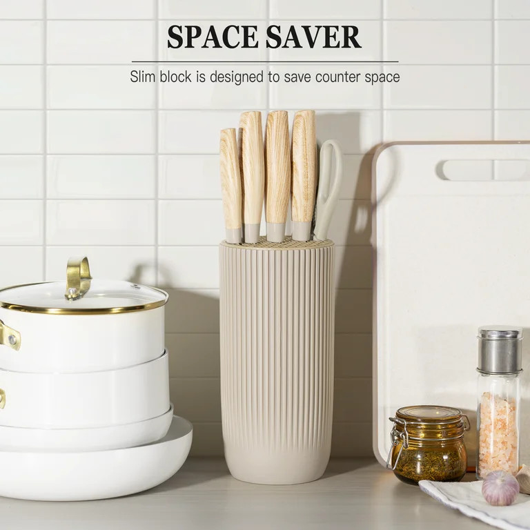 Astercook 6 Piece Beige Knife Set, Kitchen Knives Block Sets with Healthy Anti-Rust Coating, Stai... | Walmart (US)