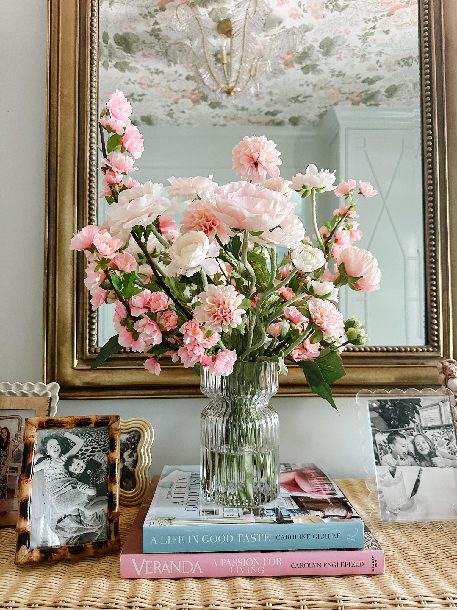 This gorgeous arrangement from Diane James home will last forever! I have mine in our entryway & it goes perfectly with the colors & wallpaper. 
