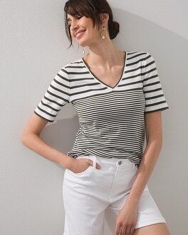 Pima Stripe Elbow Sleeve Tee | Chico's