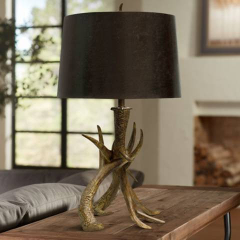 Dalton Dark Brown Table Lamp w/ Black Hardback Fabric Shade | Lamps Plus