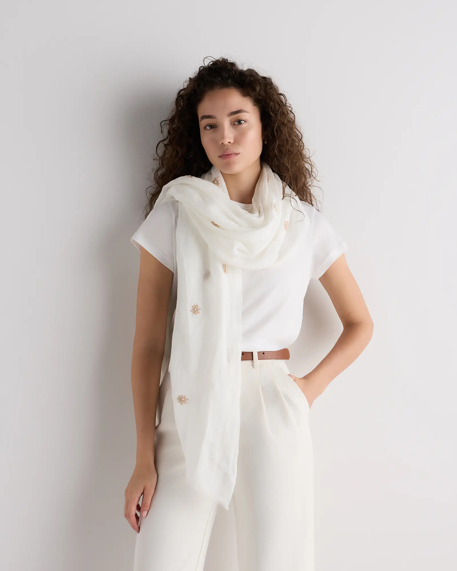 100% European Linen Embroidered Scarf | Quince