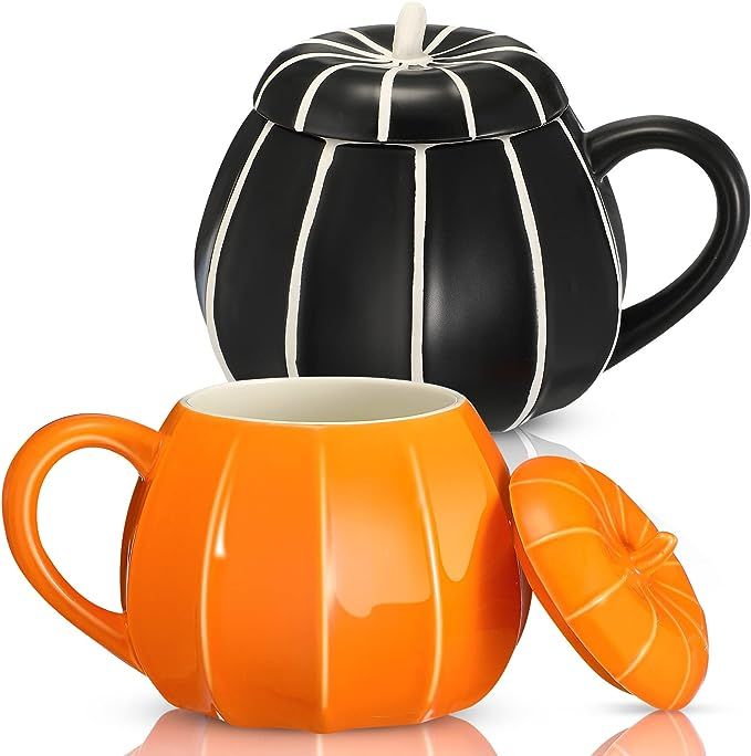 Romooa Pumpkin Shaped Mug Thanksgiving Fall Coffee Mug with Lid 2 Pieces Mug Ceramics Coffee Mug ... | Amazon (US)