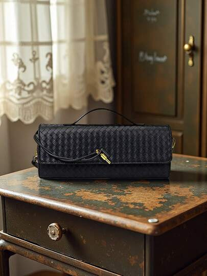 Multicolor Woven Diagonal Zipper Crossbody Bag, Shoulder Bag, Square Bag, Clutch, Party Bag, Vint... | SHEIN