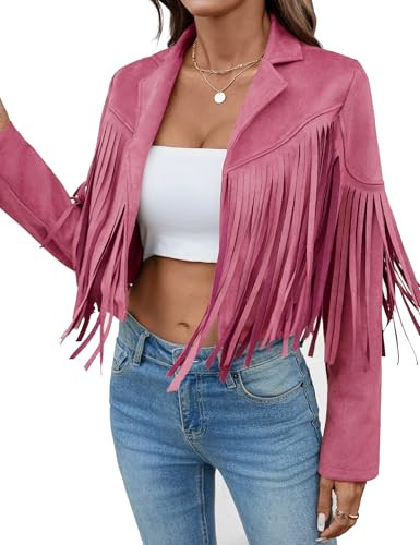 Women's Faux Suede Leather Tassel Jackets With Lining Cropped Fringe Coats For Women 2025 Fall Fa... | Amazon (US)