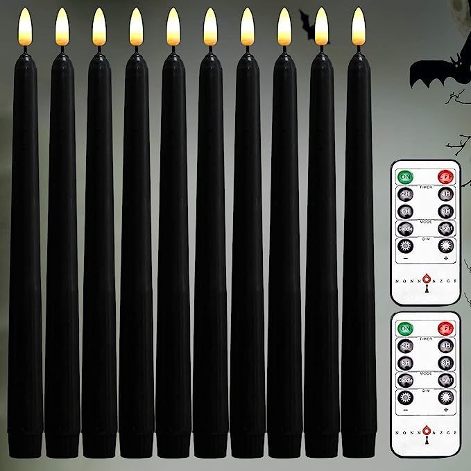 Halloween 10 Pack Black 11'' LED Wax Covered Taper Candles with 2 Remote Control, Flameless Batte... | Amazon (US)
