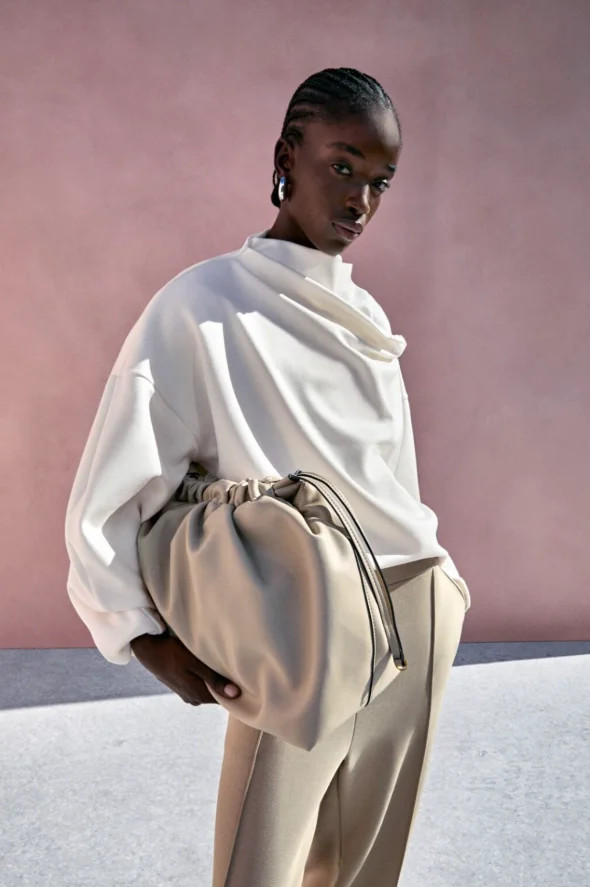 Scoop Women's Faux Leather Oversized Drawstring Pouch Tote, Almond Biscuit | Walmart (US)