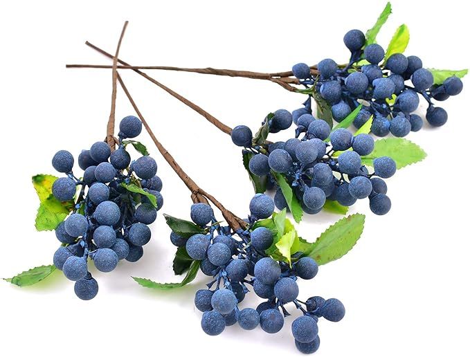 HUIANER Artificial Berries Blue, 4 PCS Simulation Flowers Lifelike Blueberry with Stems Fake Frui... | Amazon (US)