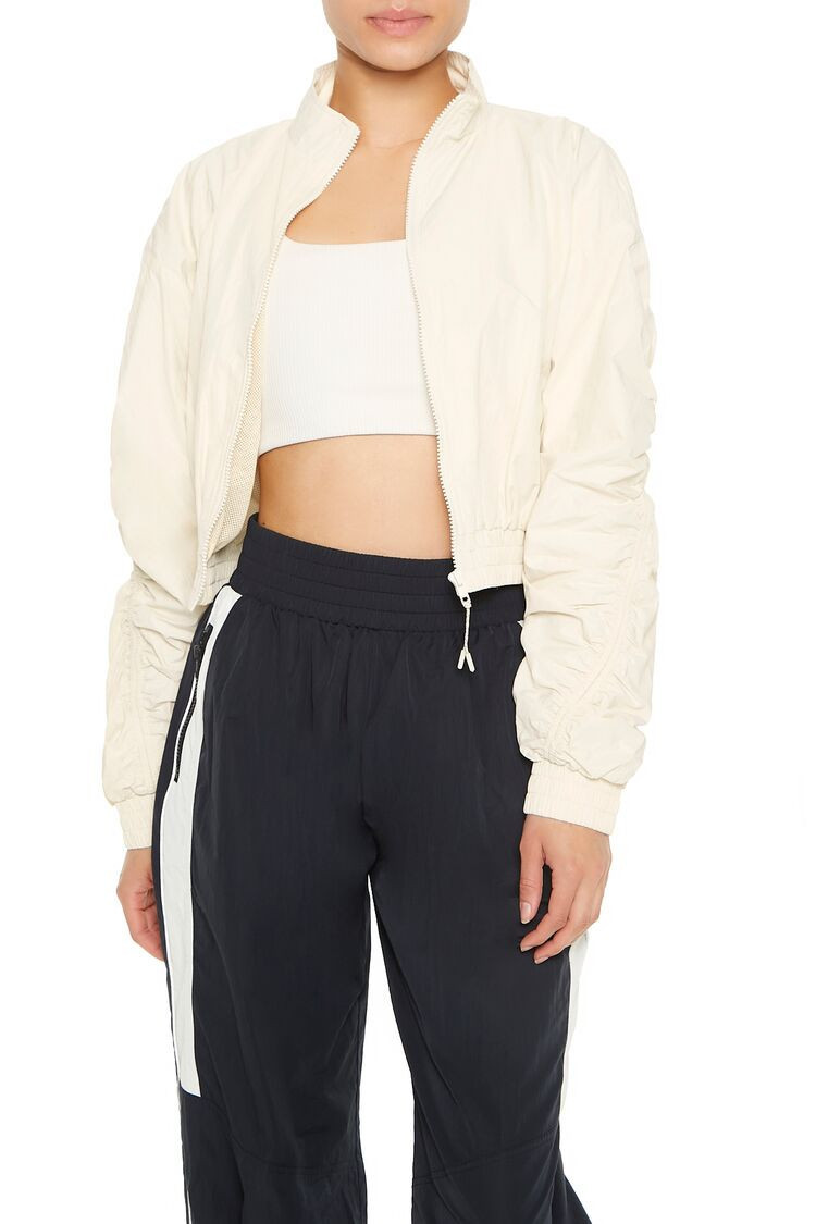 Women's Active Ruched Windbreaker Jacket in Cream Medium | Forever 21