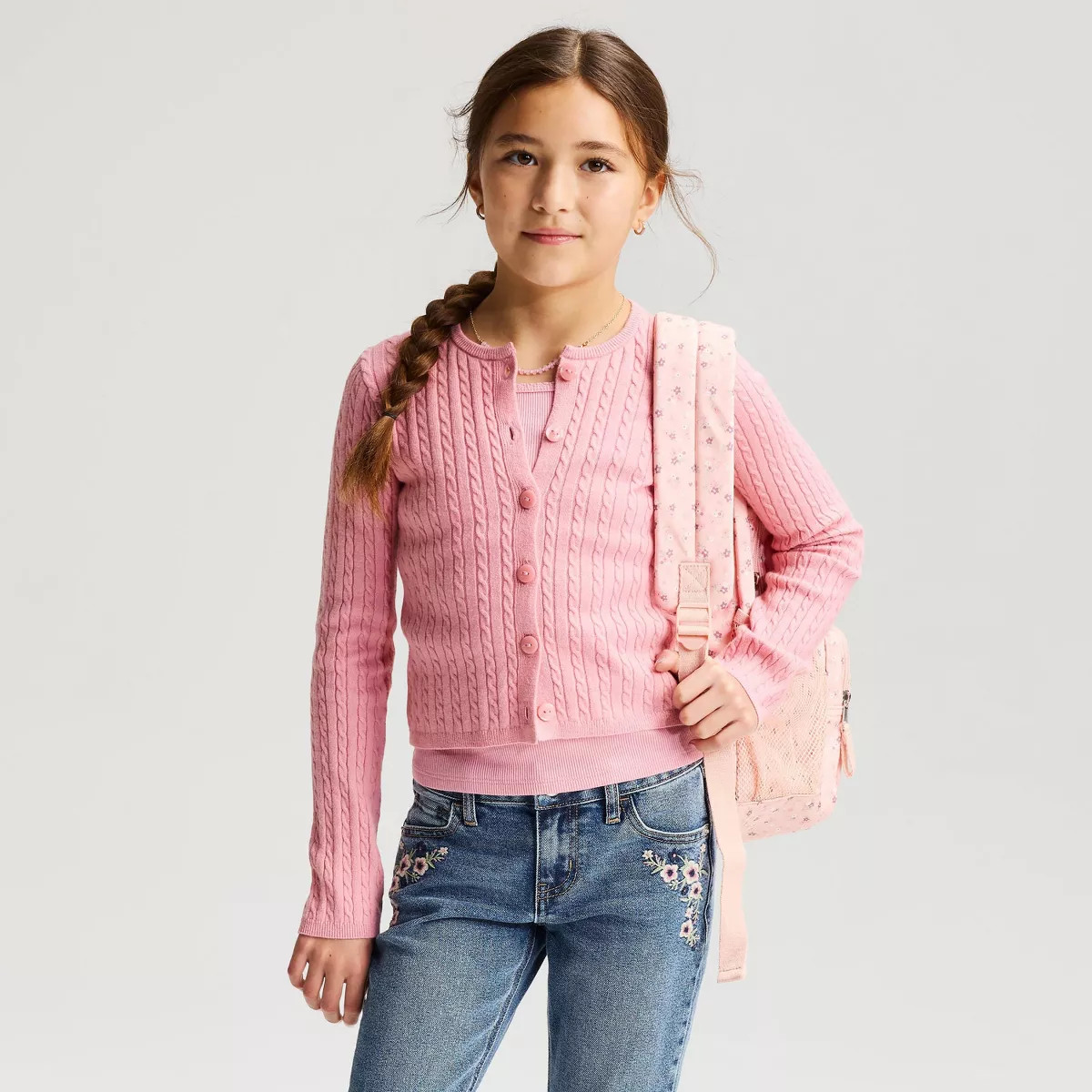Girls' Cable Knit Cardigan Sweater - Cat & Jack\u2122 Pink XL | Target