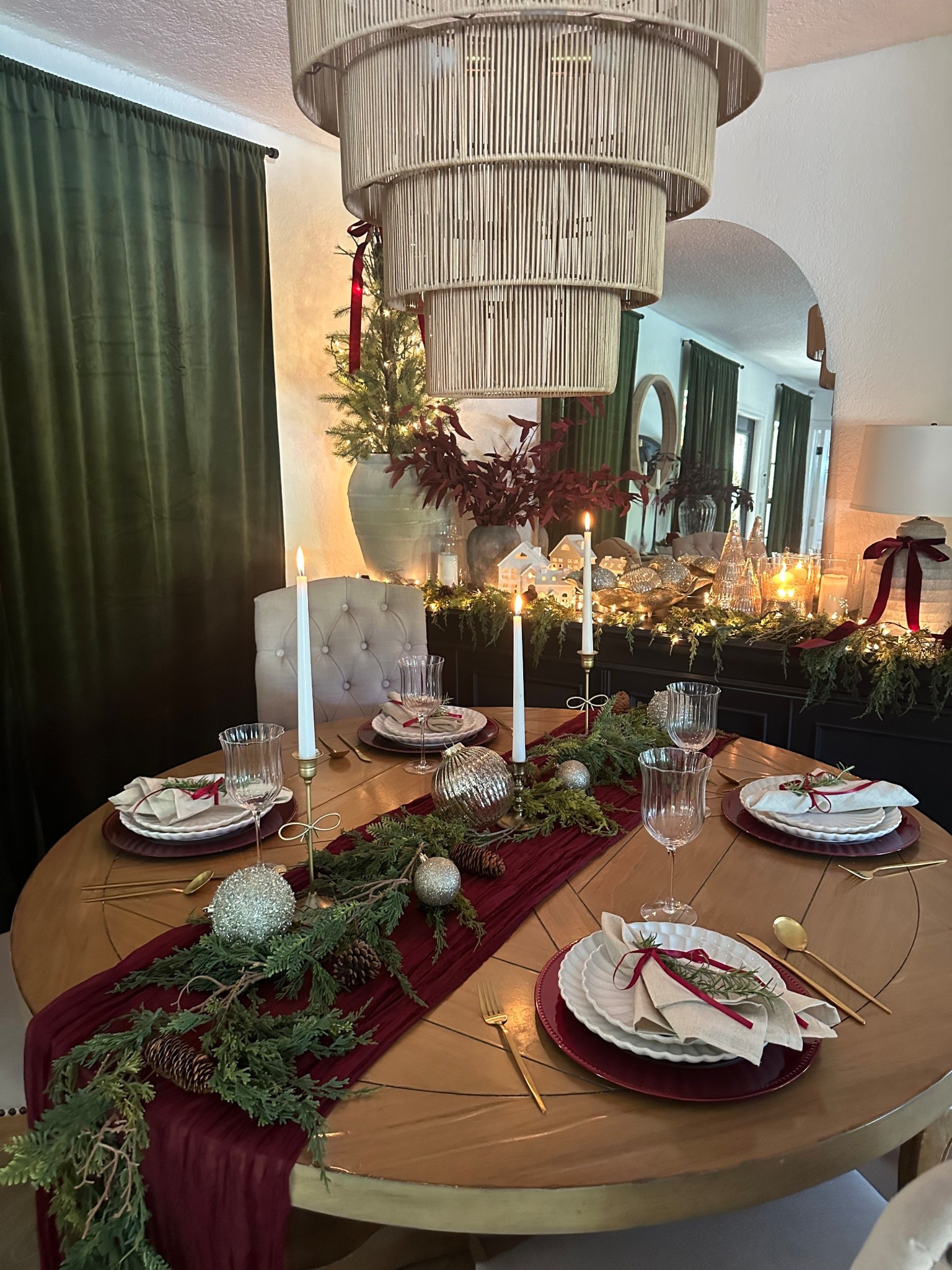Holiday table setting 
Dining room 
Christmas table 
Traditional Christmas
Moody 
Vintage Christmas
Ralph Lauren 
Walmart home 
Amazon home
Christmas decor
Wine glasses
Coulpe glasses 
Holiday plates 
Burgundy 
Wine red 

#LTKHome #LTKFindsUnder50 #LTKHoliday