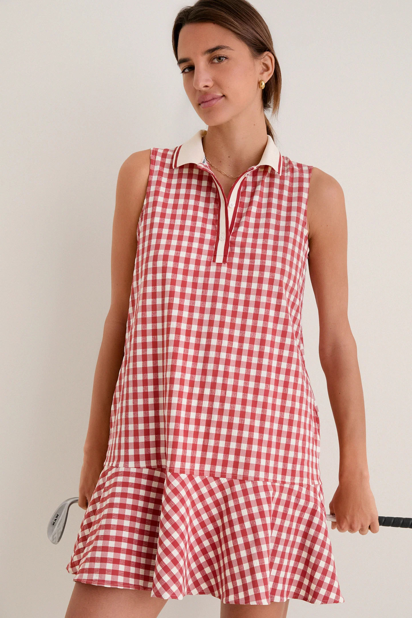 Clay Gingham Sleeveless Performance Seersucker May Golf Dress | Tuckernuck (US)